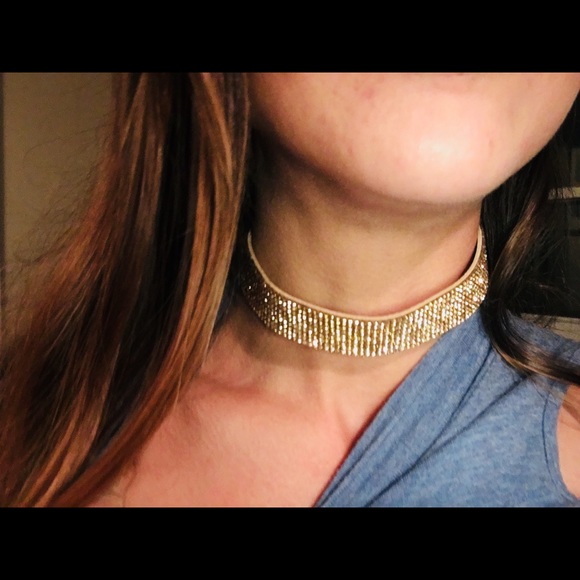 2 beautiful crystal chokers gold &charcoal SET - Picture 3 of 3